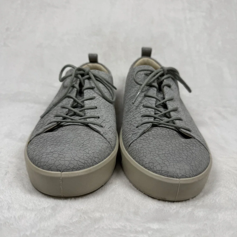 ECCO Soft 7 Grey Crackle Textured Leather Low Top‎ Lace Up Sneakers Mens 8